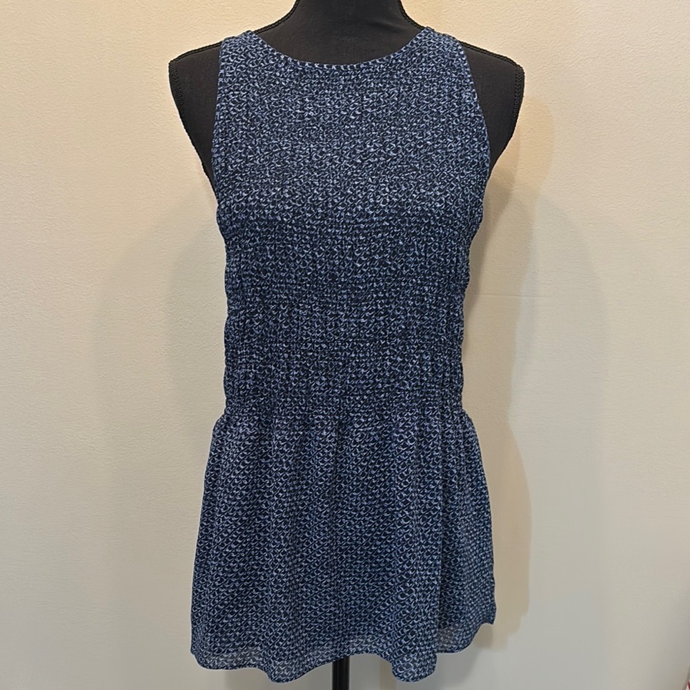 MICHAEL Michael Kors Womens M Smocked Blue Peplum Tank Top Zipper Coastal Office